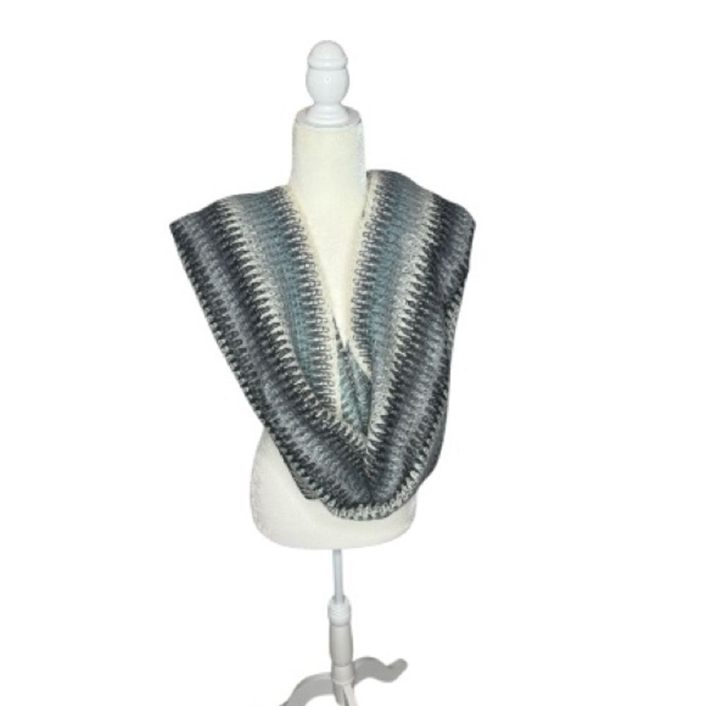 Missoni Mohair Blend Gray and Blue Knit Infinity Scarf. One Size.